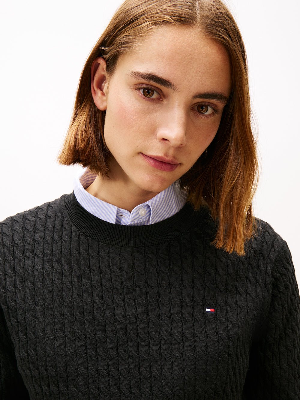 סווטשירט טומי הילפיגר Fine Cable Knit Crew Neck Jumper נשים - thr-WW0WW44993-BDS-XS