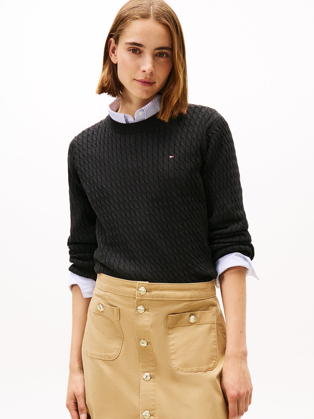 סווטשירט טומי הילפיגר Fine Cable Knit Crew Neck Jumper נשים - thr-WW0WW44993-BDS-XS