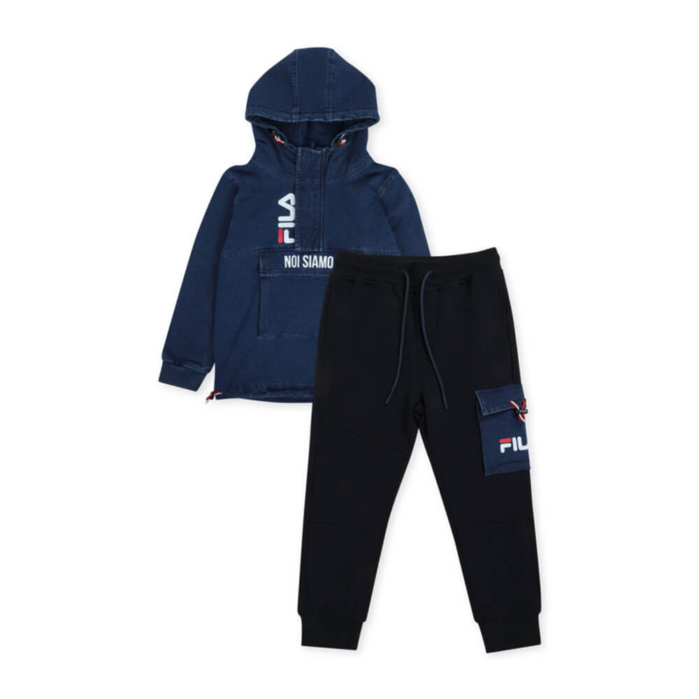 סט סווטשירט קפוצ'ון ומכנסיים פילה Indigo Hooded Set ילדים