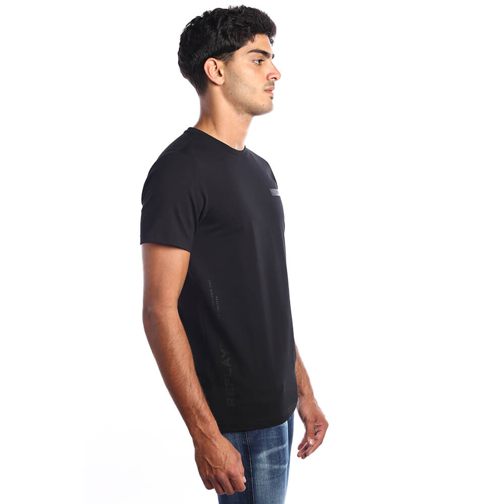 חולצת טישרט ריפליי קצרה פס לוגו עם כיתוב לאורך גברים