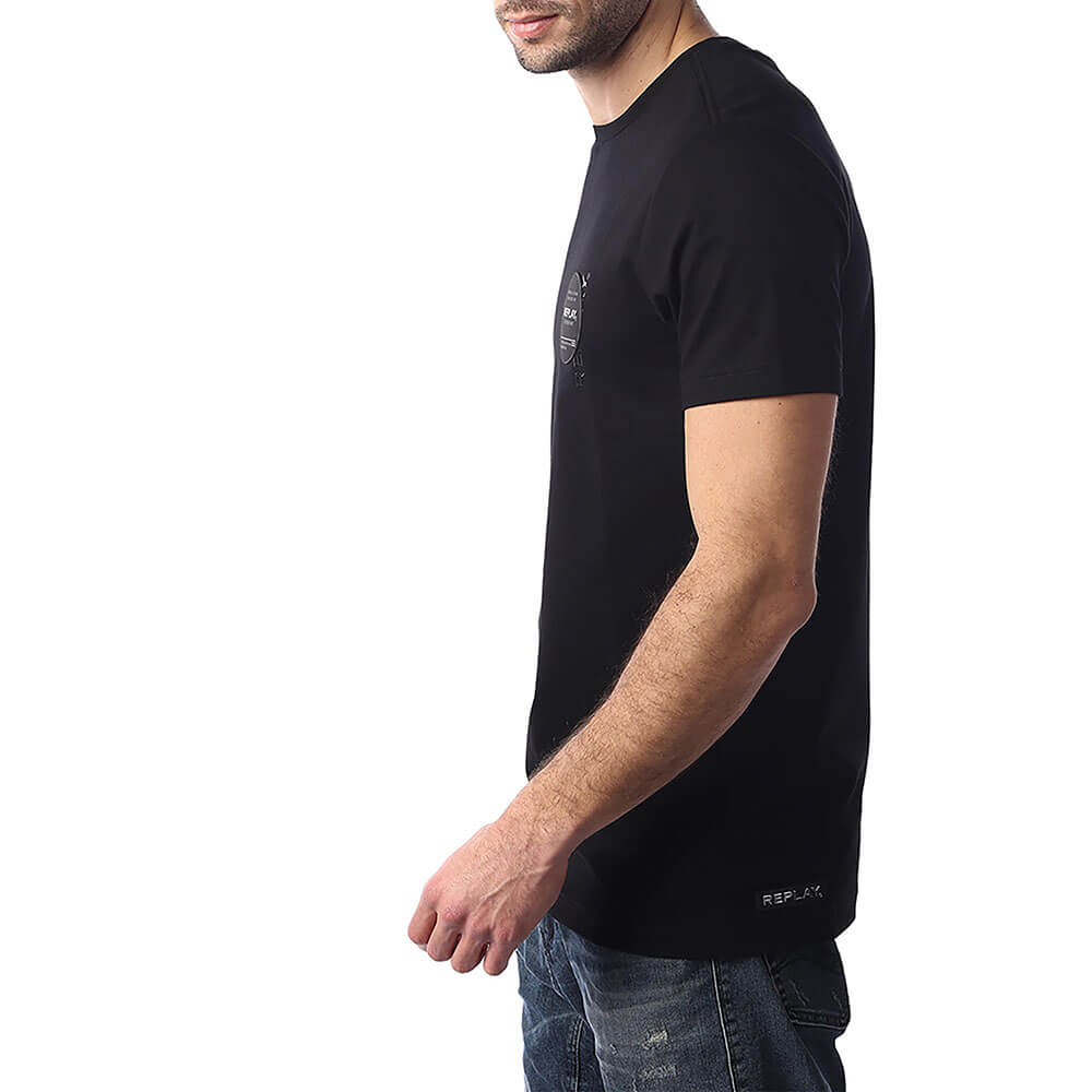 חולצת טישרט ריפליי קצרה עיגול לוגו וכיתוב לאורך גברים - rpy-22265877-00-S