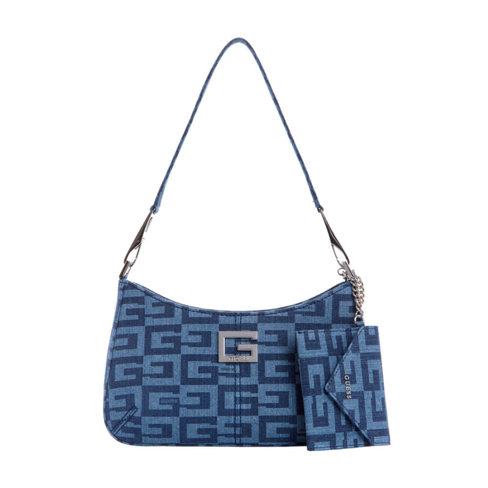 תיק צד Guess נשים Denim Monogram Shoulder Bag