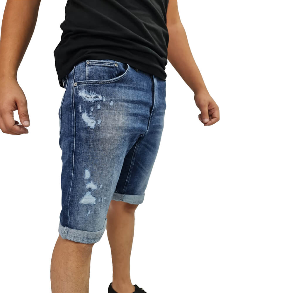 ג'ינס ריפליי קצר עם שפשפוצים וקרעים גברים