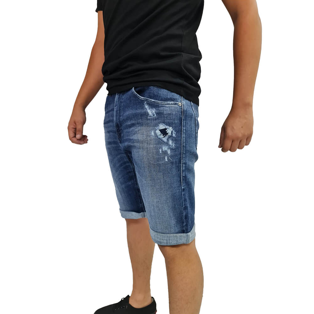 ג'ינס ריפליי קצר עם שפשפוצים וקרעים גברים