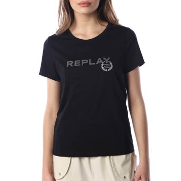 חולצת טישירט קצרה ריפליי עם הדפס לוגו עלים נשים