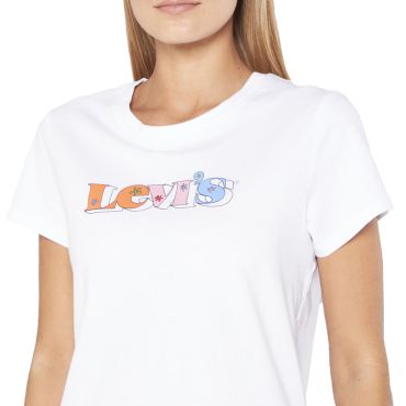 חולצת טישירט ליוויס קצרה כיתוב לוגו צבעוני נשים