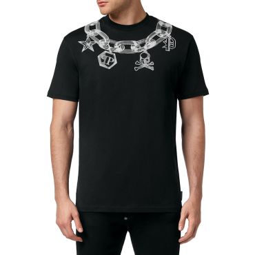 חולצת טישירט קצרה פיליפ פליין הדפס שרשרת עם סמלי המותג גברים