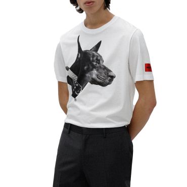 חולצת טישרט הוגו קצרה הדפס כלב גברים