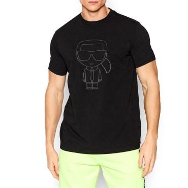 חולצת טישרט קרל לגרפלד קצרה דמות לוגו וכיתוב בגב גברים