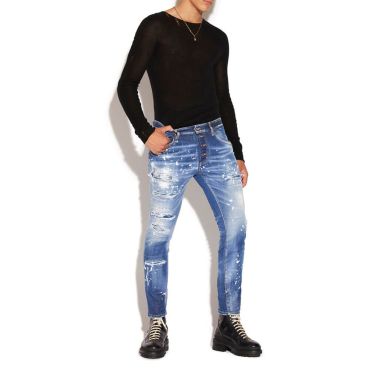 ג'ינס דיסקוורד סקיני עם קרעים וכתמי צבע גברים